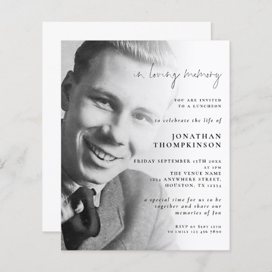 予算の愛情のメモリ写真のランチョン招待状 (正面/裏面)