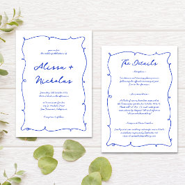 予算の手描き明るい青色結婚すべて 招待状