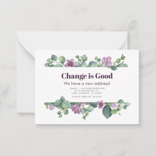 予算の新しいアドレスEucalyptus移動アナウンス ノートカード (正面)