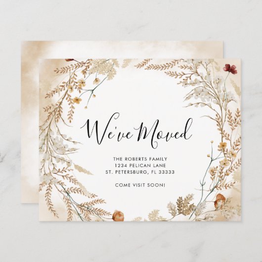 予算の新しいホームワイルドフラワーの葉の移動カード (正面/裏面)