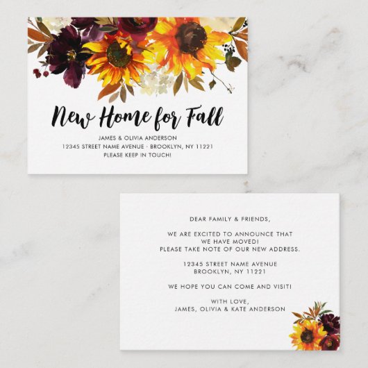 予算の新しいホーム秋秋ひまわり移動 ノートカード (正面/裏面)