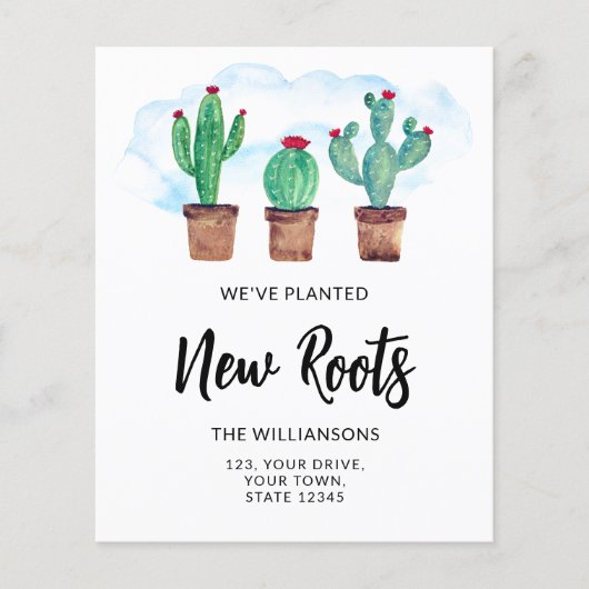 予算の新しいルーツ移動アナウンスメントカード (正面)