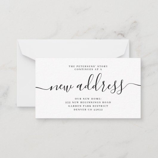 予算の新しい住所スクリプトの移動告知 ノートカード (正面)