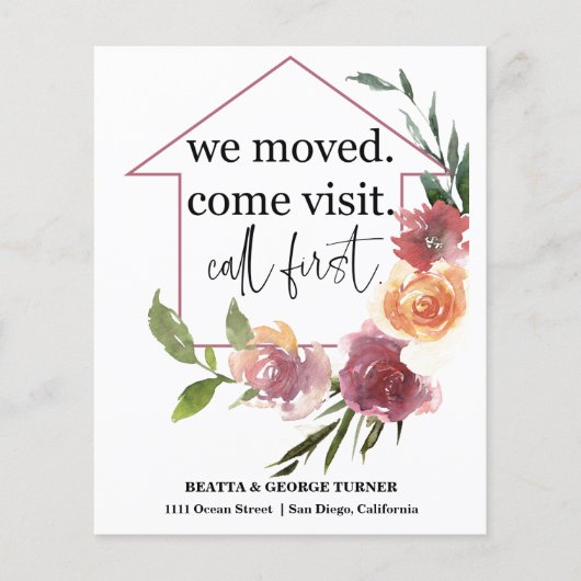 予算の新しい自宅住所、移動中のアナウンスメントカード (正面)