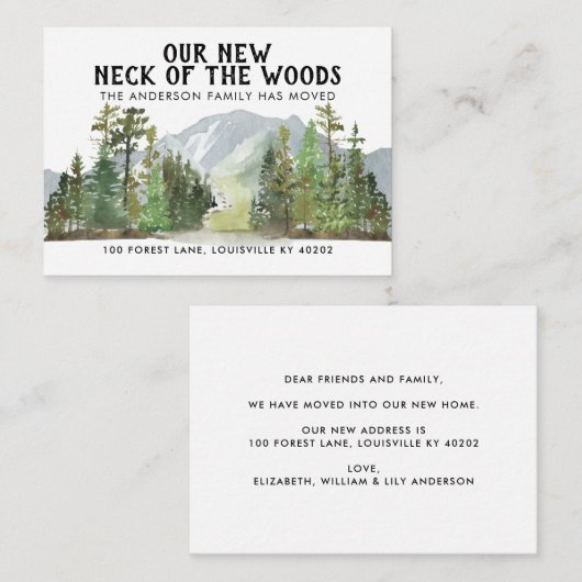 予算の新しい首の森の移動カード ノートカード (正面/裏面)