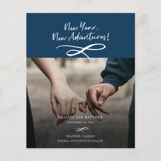 予算の新年の新しい冒険の写真の日付を保存 (正面)