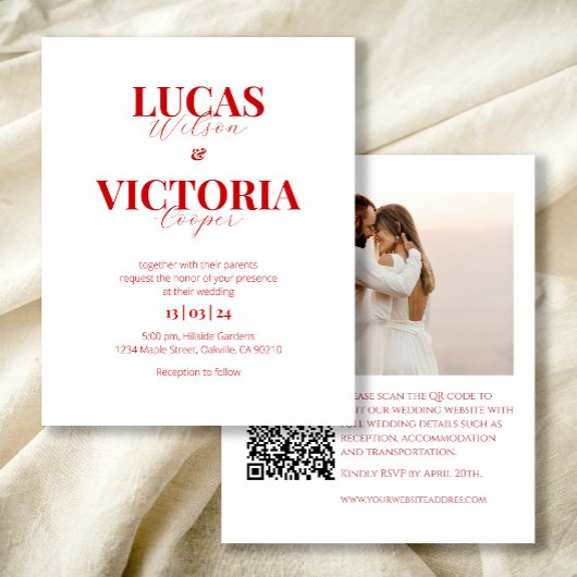 予算の明るい赤い写真QRコード結婚式の招待