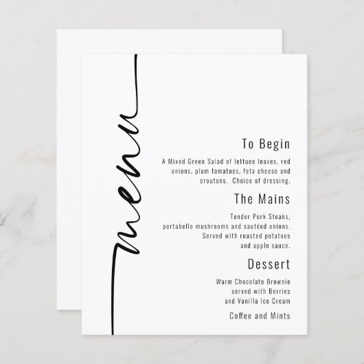 予算の書のミニマル結婚リストのメニュー (正面/裏面)