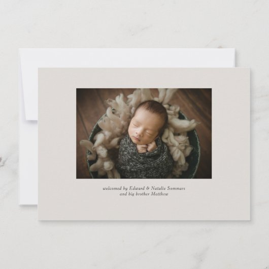 予算の書道スクリプトHelloフォトベビー誕生 案内状 (裏面)