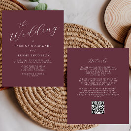予算の書道ブルゴーニュQRコード結婚式の招待