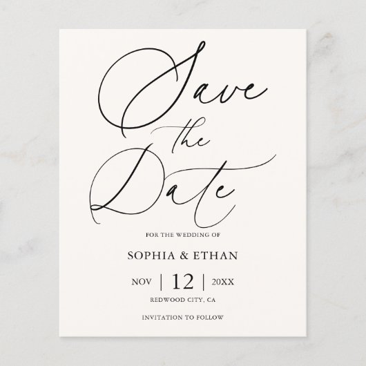 予算の書道ベージュウェディング日付を保存 チラシ (正面)