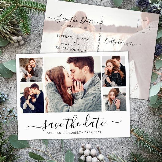 予算の書道写真コラージュ日付の保存 案内ポストカード