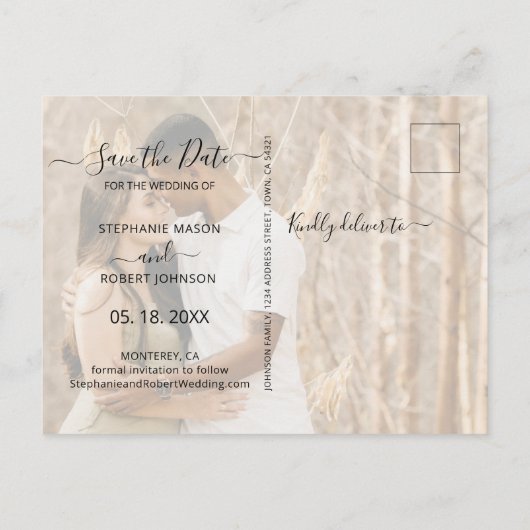 予算の書道写真コラージュ日付の保存 案内ポストカード (裏面)