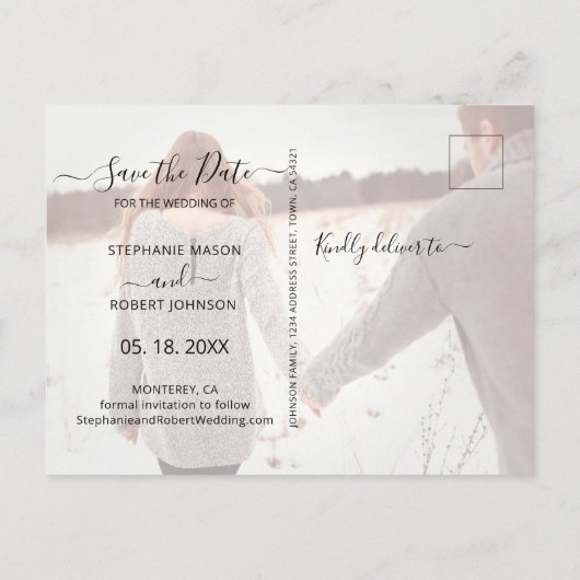 予算の書道写真コラージュ日付の保存 案内ポストカード (裏面)