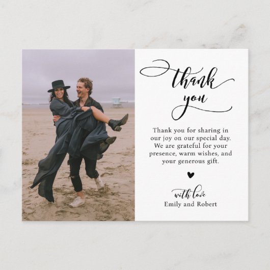 予算の書道台本の写真結婚の感謝 ポストカード (正面)