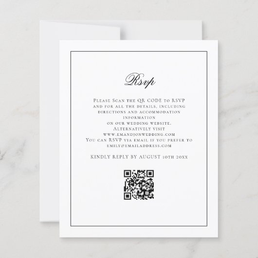 予算の書道白黒結婚式の招待 (裏面)