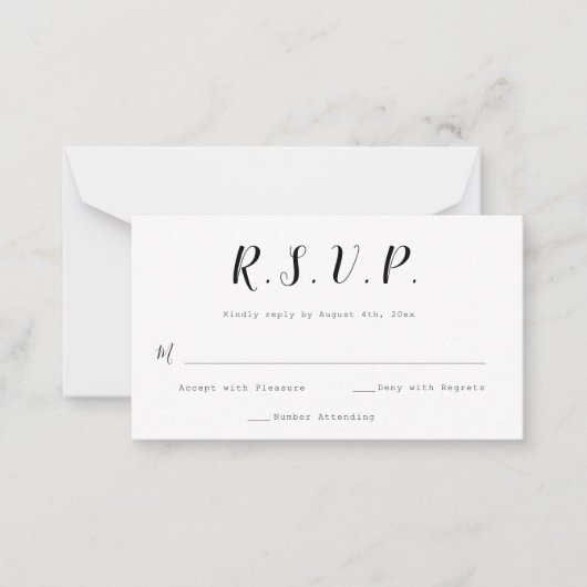 予算の書道結婚式のRSVPカード ノートカード (正面)