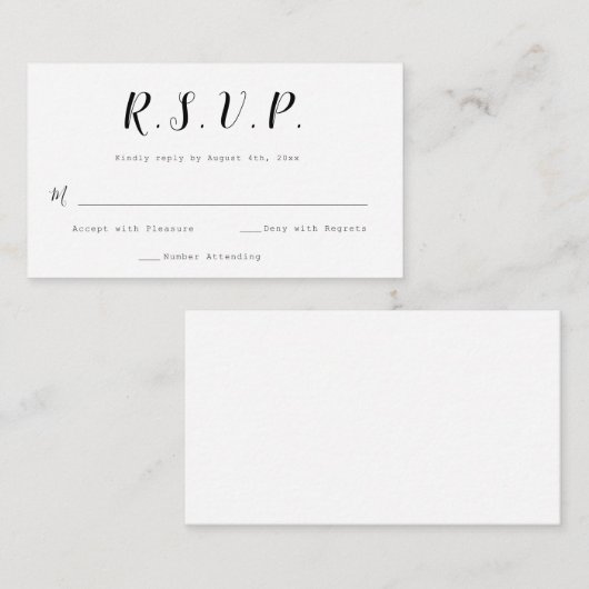 予算の書道結婚式のRSVPカード ノートカード (正面/裏面)