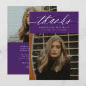 予算の書道2写真紫の卒業式 サンキューカード (正面/裏面)