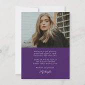 予算の書道2写真紫の卒業式 サンキューカード (裏面)