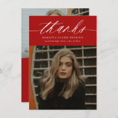 予算の書道2写真赤の卒業 サンキューカード (正面/裏面)