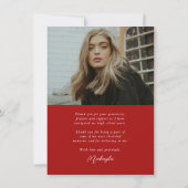 予算の書道2写真赤の卒業 サンキューカード (裏面)