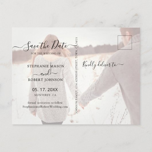 予算の書道3写真コラージュ日付の保存 案内ポストカード (裏面)