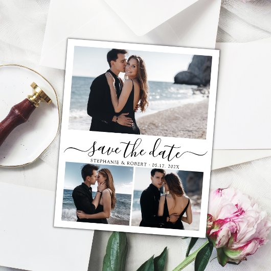 予算の書道3写真コラージュ日付の保存 案内ポストカード