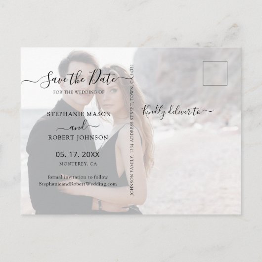 予算の書道3写真コラージュ日付の保存 案内ポストカード (裏面)