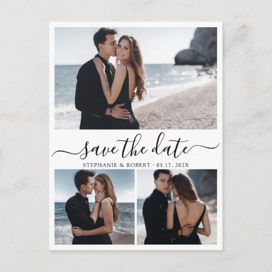 予算の書道3写真コラージュ日付の保存 案内ポストカード (正面)