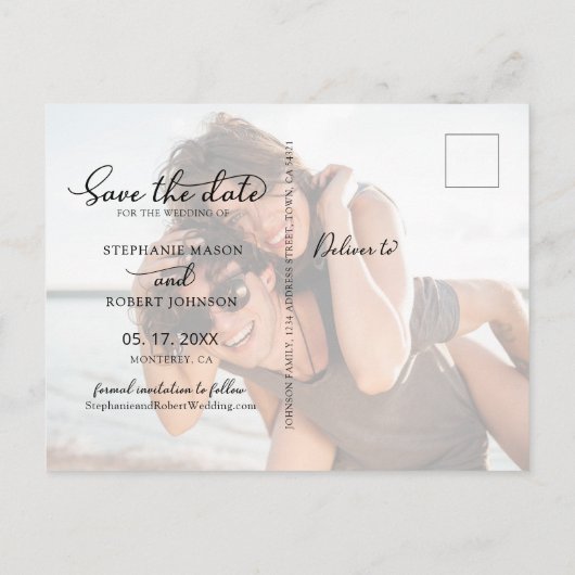 予算の書道3写真コラージュ日付の保存 案内ポストカード (裏面)