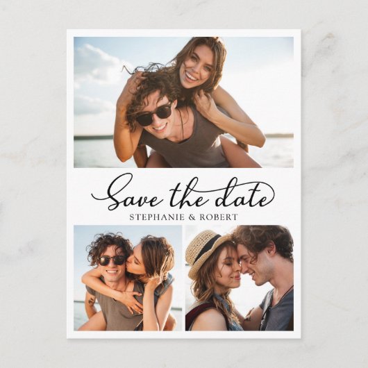 予算の書道3写真コラージュ日付の保存 案内ポストカード (正面)