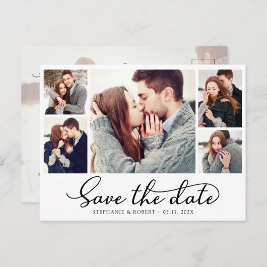 予算の書道5写真コラージュ日付を保存 案内ポストカード (正面/裏面)