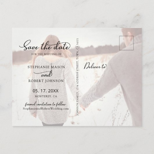 予算の書道5写真コラージュ日付を保存 案内ポストカード (裏面)