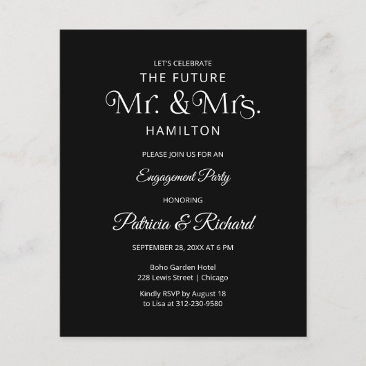 予算の未来ミスター&ミセス婚約パーティ招待状 (正面)