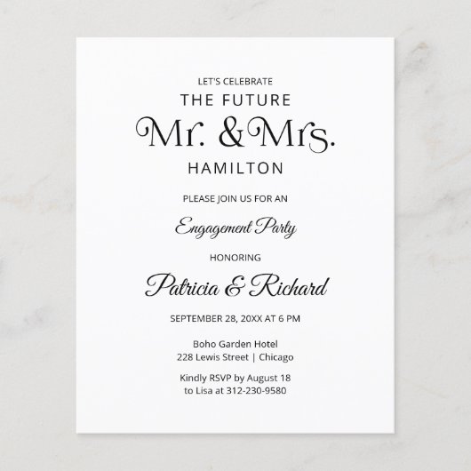 予算の未来ミスター&ミセス婚約パーティ招待状 (正面)