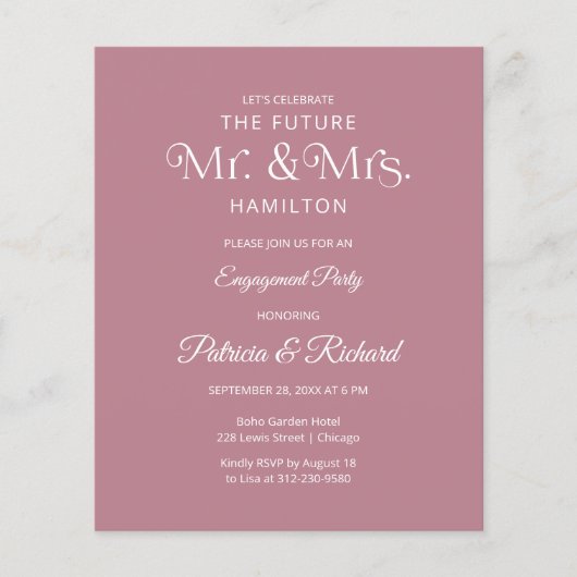 予算の未来ミスター&ミセス婚約パーティ招待状 (正面)