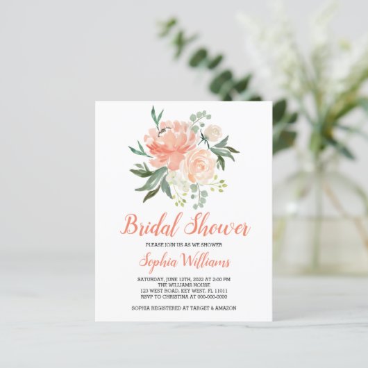 予算の桃とクリームブライダルシャワーの招待 (スタンド正面)