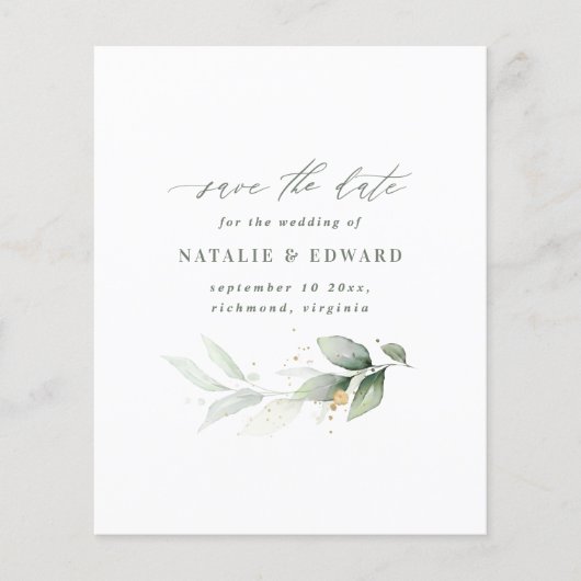 予算の水の色の葉の結婚式の日付を保存 (正面)