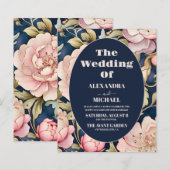 予算の水彩ピンクの芍薬 アール・ヌーヴォーの結婚式 (正面/裏面)