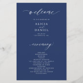 予算の海軍と白いエレガントな結婚式プログラム (正面)