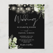 予算の白黒フローラ写真の結婚式の招待 (正面)