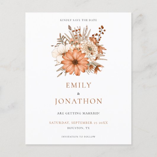 予算の秋のフローラQRコード結婚式の日付を保存 (正面)