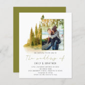 予算の秋の森の写真QRオリーブ結婚式の招待 (正面/裏面)