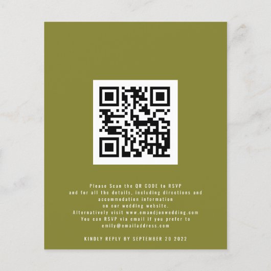 予算の秋の森の写真QRオリーブ結婚式の招待 (裏面)