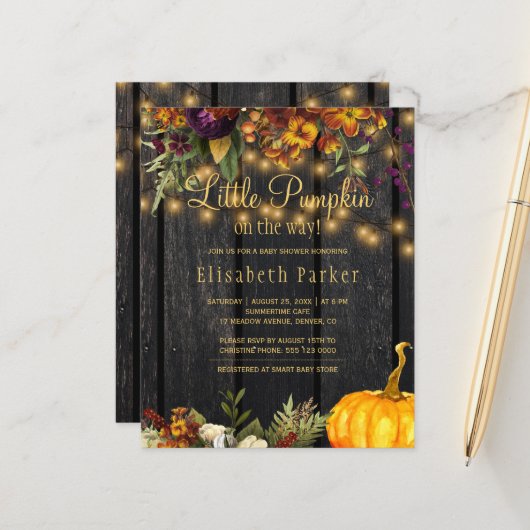 予算の秋の秋赤ちゃんシャワー招待 (正面/裏面インサイチュ)