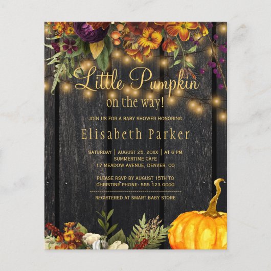 予算の秋の秋赤ちゃんシャワー招待 チラシ (正面)