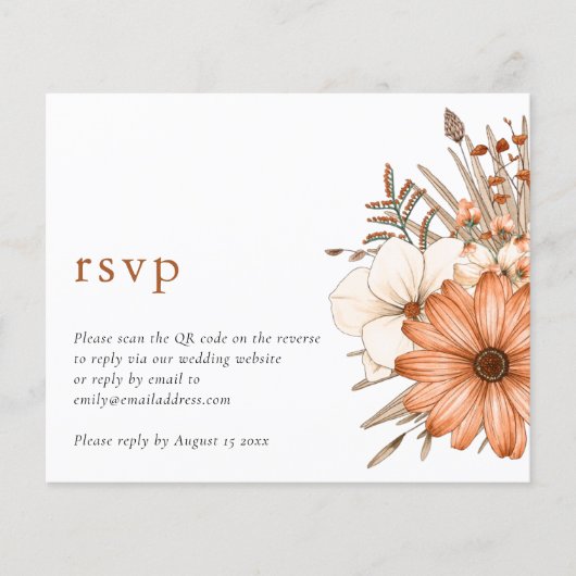 予算の秋の花模様QRコード結婚のオンラインRSVP (正面)