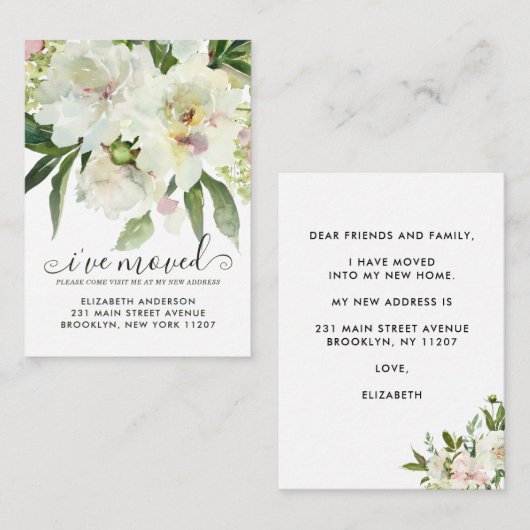 予算の移動フローラ植物牡丹の移動 ノートカード (正面/裏面)