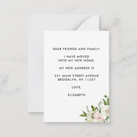 予算の移動フローラ植物牡丹の移動 ノートカード (裏面)